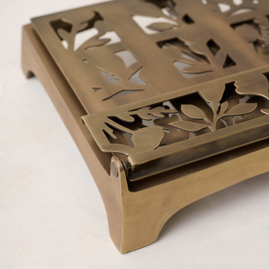 Antique Brass Shadow Floral Cookbook Stand