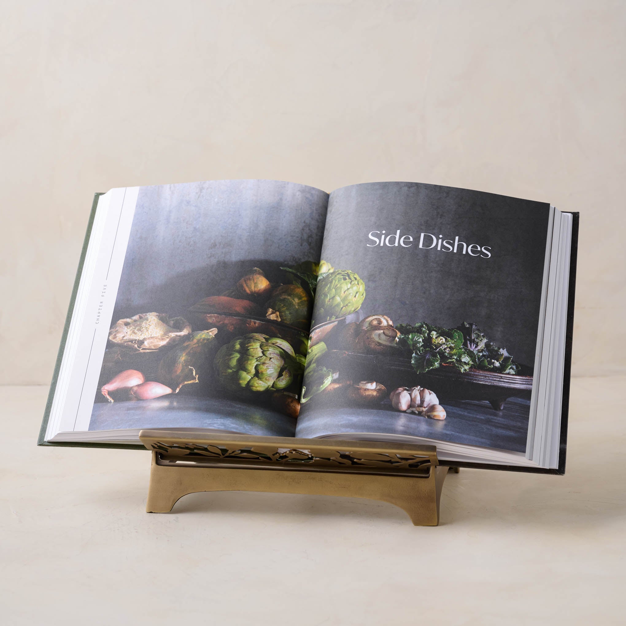 Antique Brass Shadow Floral Cookbook Stand