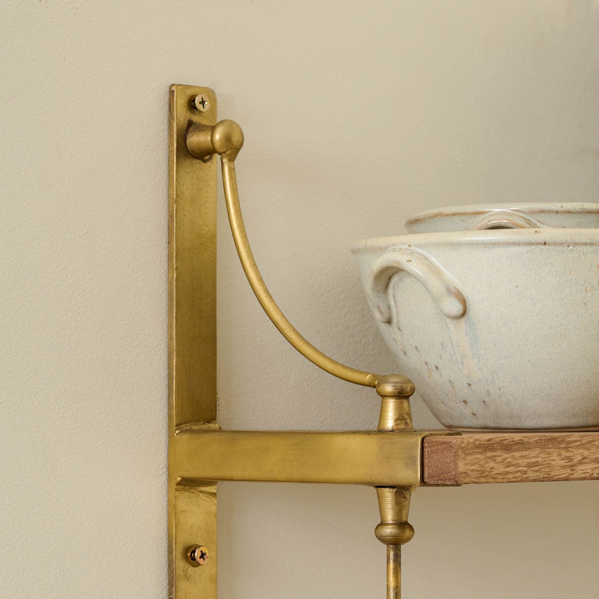 Double Parker Brass and Wood Shelf
