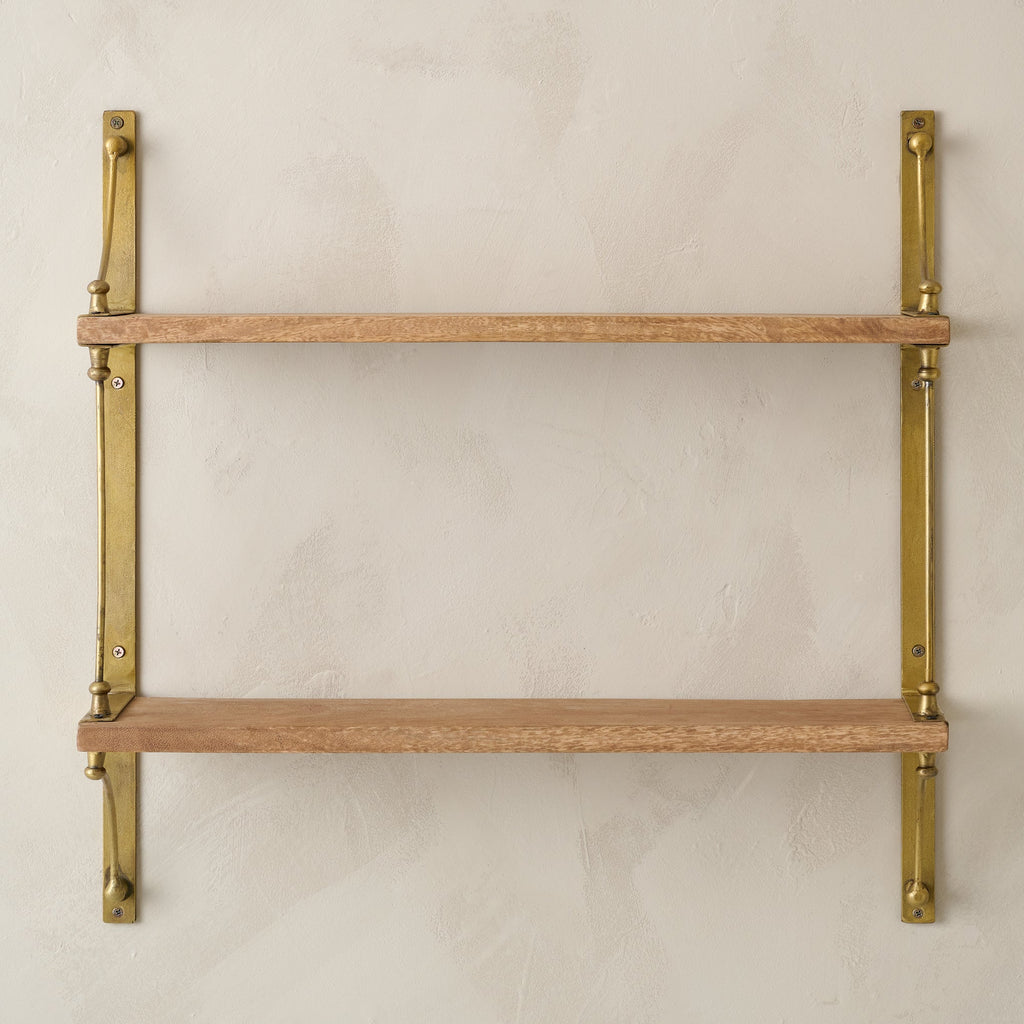 Double Parker Brass and Wood Shelf