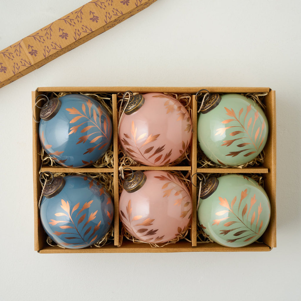 Hand-Painted Glass Ornament. Set of 6