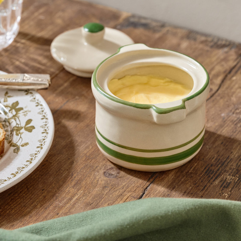 Forest Green Stripe Butter Dish