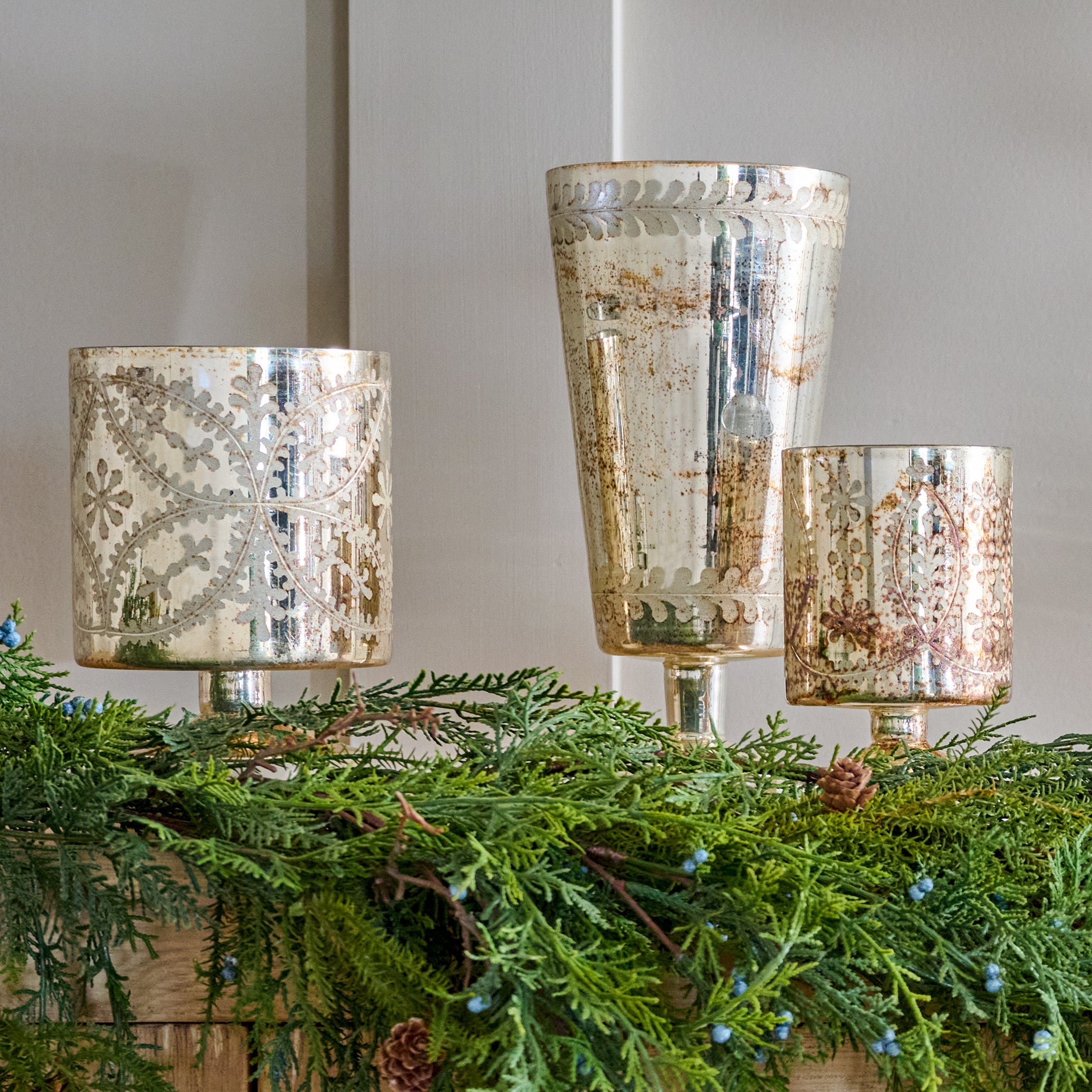 Etched Mercury Glass Floral Vase