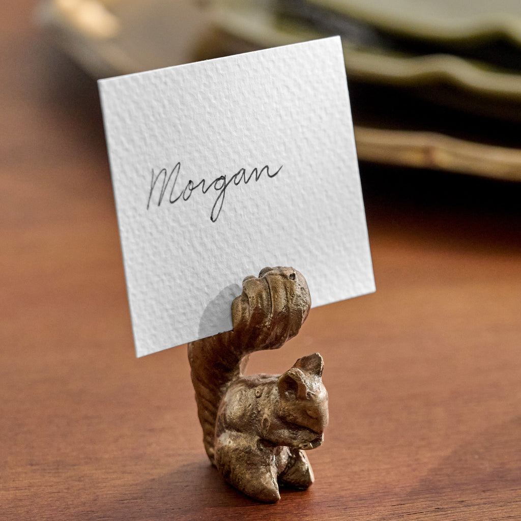 Antique Brass Squirrel Place Card Holder