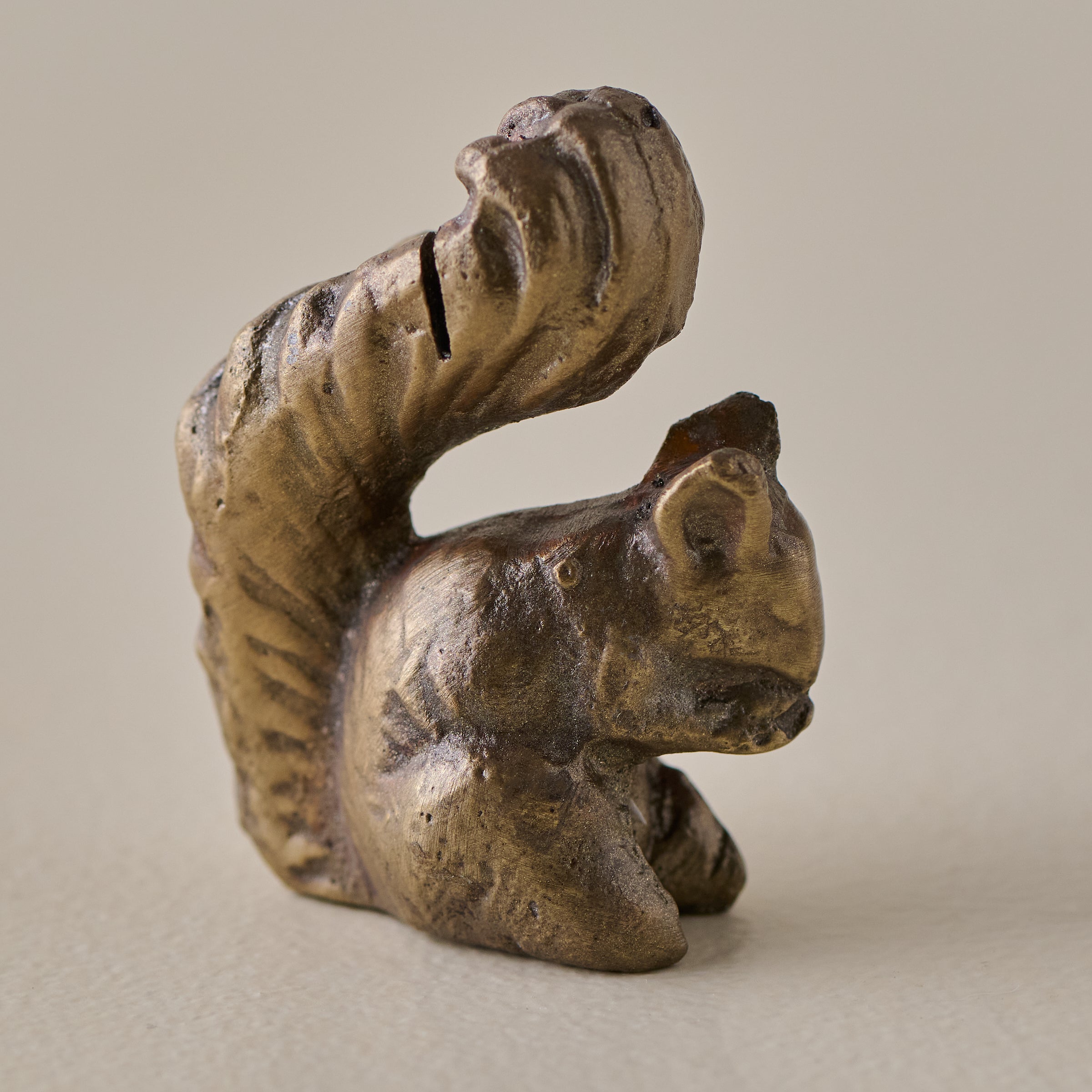 Antique Brass Squirrel Place Card Holder