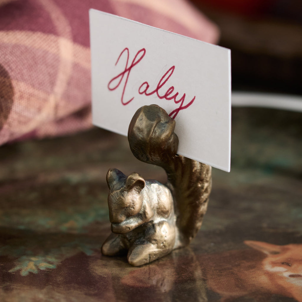 Antique Brass Squirrel Place Card Holder
