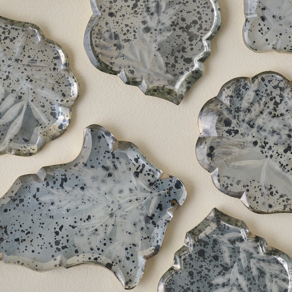 Antique Inspired Etched Glass Ornaments. Set of 6